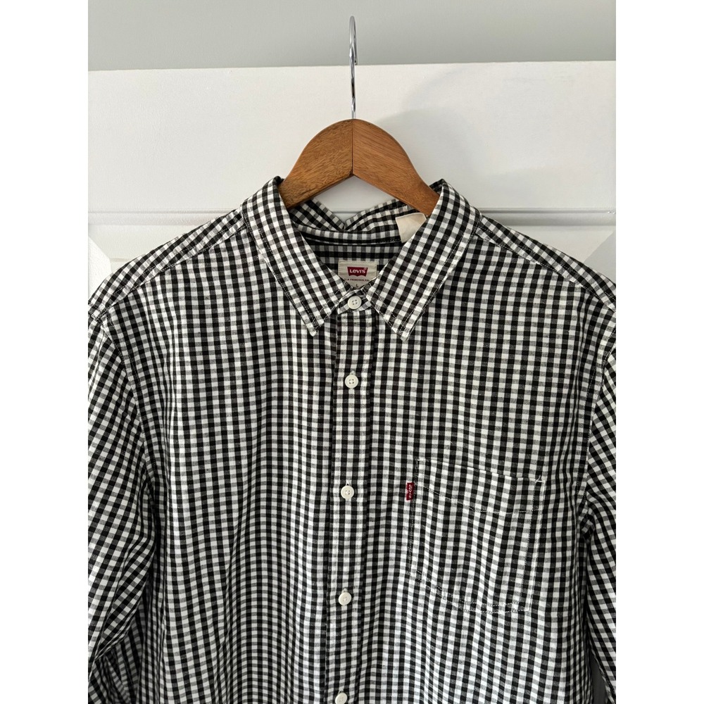 Levi's Button Up‎ Shirt Mens Large Black Gingham Cotton Hemp Long Sleeve Casual